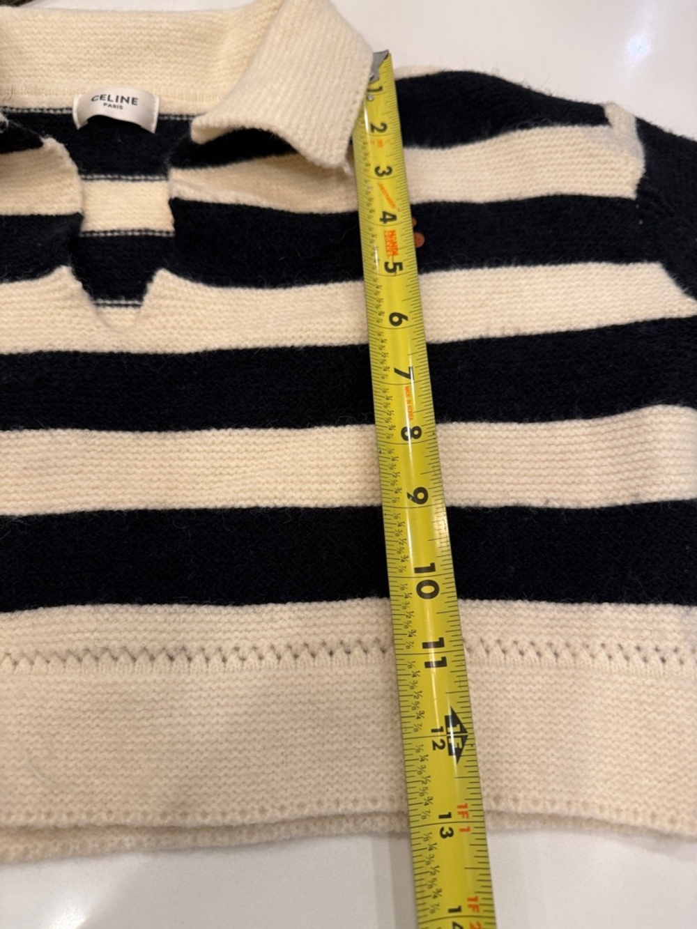 Celine Black & Cream Striped Cropped Polo Sweater - Some Discoloration - Picture 8 of 12